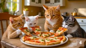 😹Мама кошечка кушает вкусную пиццу со своими маленькими котятками🔥