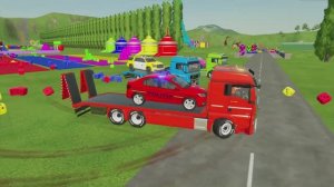 МУЛЬТИКИ ПРО МАШИНКИ. БОЛЬШИЕ ГРУЗОВИКИ ПЕРЕВОЗЯТ ПОЛИЦЕЙСКИЕ МАШИНЫ С МИГАЛКАМИ И СИРЕНОЙ.