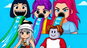 ПОПАЛИ В АКВАПАРК КПОП ДЕМОН ХАНТЕРС! БАТТЕРС И ПЕРСИК НА ГОРКЕ РУМИ В РОБЛОКС