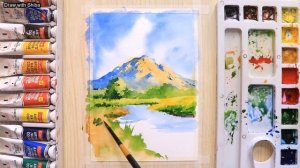 Акварельная живопись для начинающих: горный пейзаж. Пошаговый урок для начинающих