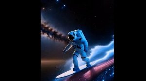 Девушка космический пришелец  катается на серфинге