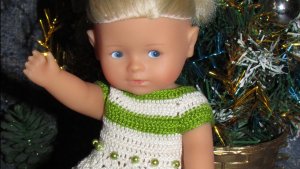 Вязаное платье ❄«Новогодняя ёлочка» на кукол Corolle mini 22 см.  «Рождественская Сказка для кукол».