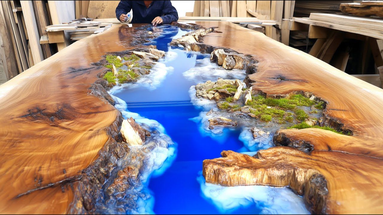Мужчина, который оживляет мёртвое дерево?! Стол из смолы, на котором запечатлен весь океан.