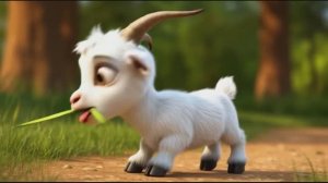 Козлёнок скачет по зелёному лугу