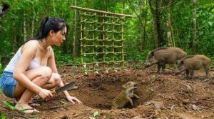 Примитивное ремесло выживания — изготовление ловушки для дикого кабана из зелёного бамбука.