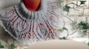 Манишка с ажурными листьями  спицами! Мастер-класс