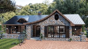 Уютный каменный коттедж для семьи: Проект 3-спальной резиденции