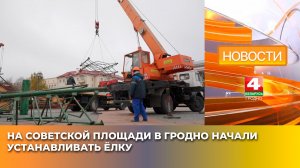 На Советской площади в Гродно начали устанавливать ёлку