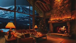 Уютный дом в Горах. Зима. Камин.