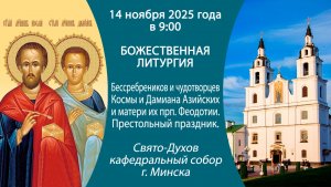 14.11.2025. Прямая трансляция Божественной литургии из Свято-Духова кафедрального собора г. Минска.