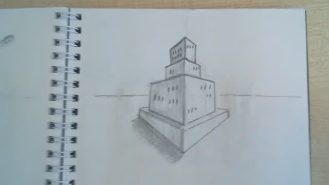 Учусь рисовать по книге. Двадцать четвертый день. Угловая перспектива башни