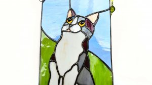 витраж тиффани котик и бабочка ручная работа