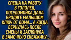Спеша на работу в гололед, посудомойка дала бродяге с малышом ключ от дома… А когда вернулась после.