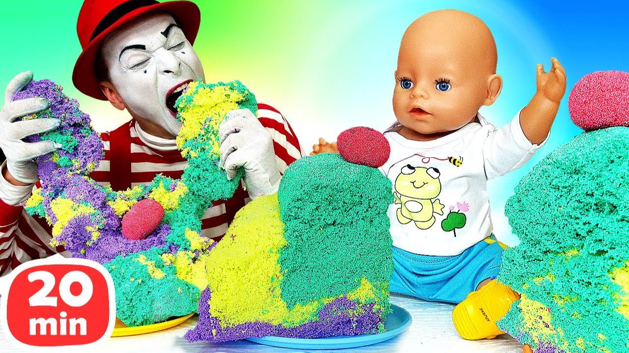 Мим Сэм готовит тортик для куклы Анабель и спасает её от крокодила!