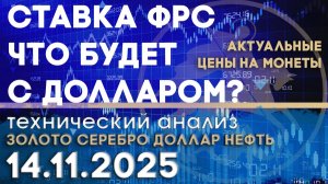Ставка ФРС, что будет с долларом? Анализ рынка золота, серебра, нефти, доллара 14.11.2025 г