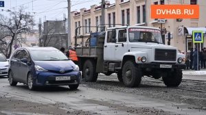 Ремонт трамвайных путей осложнил проезд в центре Хабаровска