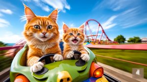 😹Мама кошечка со своим маленьким сыночком катаются на аттракционах🔥