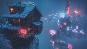 Lo-fi Beats from a Snow Covered Cabin Above the Neon City Chill Focus or Sleep