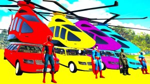 Супер Гонки Человек-паук и Лимузин-Вертолет с Супергероями Железный Человек и Халк Паркур Челлендж