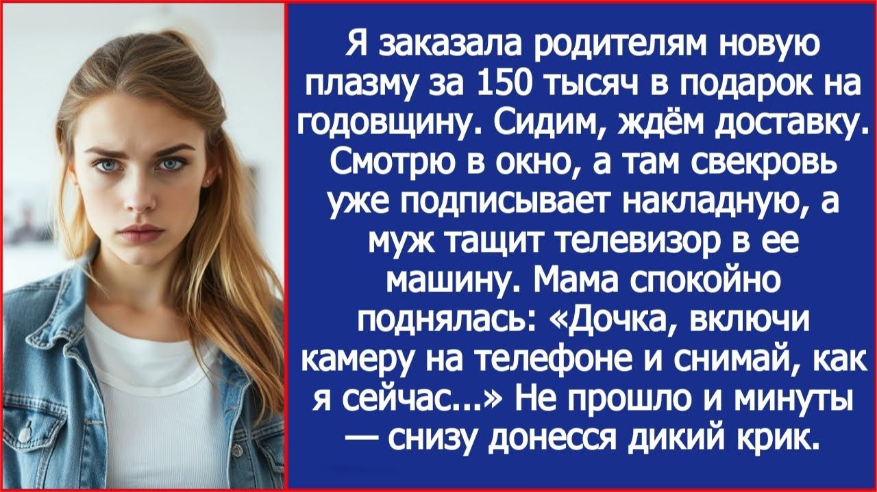 Заказала родителям плазму за 150 тысяч. Глянула в окно - муж с матерью уже тащат коробку к ее машине