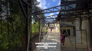 Навес к дому для автомобиля с кровлей из поликарбоната