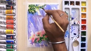 Акварельная живопись для начинающих: красивое цветущее дерево и простое окно Простой пошаговый урок