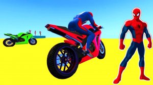 ЧЕЛОВЕК-ПАУК и МОТОЦИКЛЫ с Супергероями Паркур-Челлендж. Мультики про мотоциклы для мальчиков.
