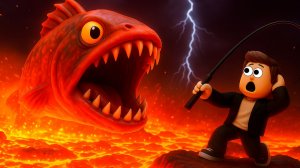 Выловил эпическую рыбу прямо из вулкана! Roblox