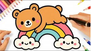 КАК НАРИСОВАТЬ ПРОСТОГО КАВАИЙНОГО ПЛЮШЕВОГО МИШКУ С РАДУГОЙ 🧸💟