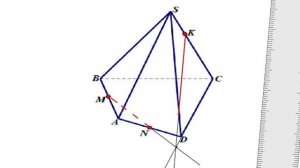 Сечение четырехугольной пирамиды по трем точкам.
