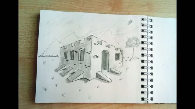 Учусь рисовать по книге. Двадцать пятый день. Замок в угловой перспективе