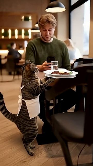 Кот-официант нейросетьзахватитмир cat прикольныекоты funny ии