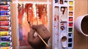 Красивый лесной пейзаж. Мастер-класс по рисованию акварелью  легко