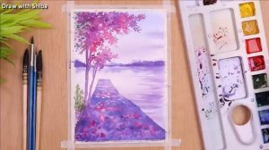 Мастер-класс по рисованию акварелью дерева сакуры и мостика к реке