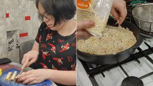 Готовит дочь сегодня. Я отдыхаю. Карбонара. Салатик необычный, но вкусный. Сняли сетки.