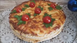 Пирог из ВАФЕЛЬНЫХ КОРЖЕЙ с мясом и грибами. Простой рецепт пирога. Пирог с начинкой