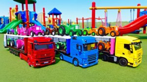 Разноцветные Трактора и Машинки для Детей! Мультики про Машинки и Грузовики — Катаемся и Прыгаем!