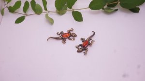 Брошь Ящерица янтарь бронза латунь саламандра 4128 Хорошие Вещи