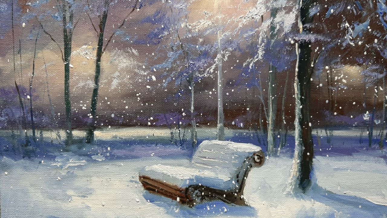 Зима .Живопись маслом смотреть онлайн