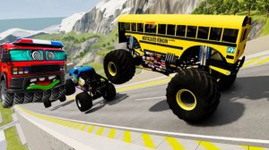 Крутые прыжки и аварии новых монстр-траков на высокой скорости в BeamNG Drive