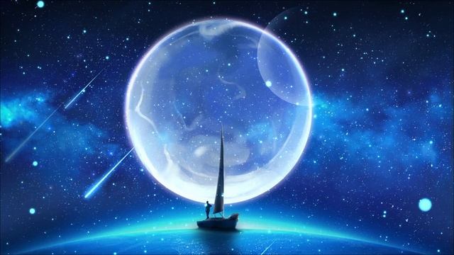 Фэнтези футаж // луна, море, лодка, звездопад смотреть онлайн