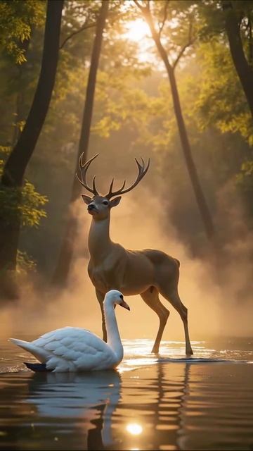 Красивый олень, природа, лес