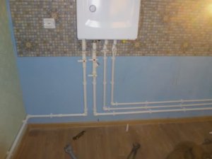 Сделал пластиковое отопление  . И смонтировал настенный газовый котёл .