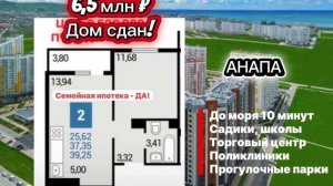 Двухкомнатн квартира в Анапе у моря 6,5 млн ₽, дом сдан!