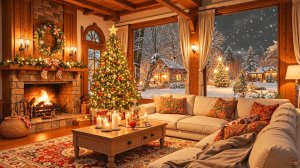 Рождественская ночь у камина ✨ Тёплый огонь, уютная гостиная и мягкий джаз под снегопад ❄️