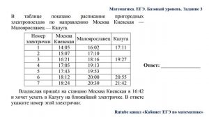 ЕГЭ. Математика. Базовый уровень. Задание 3. В таблице показано расписание пригородных