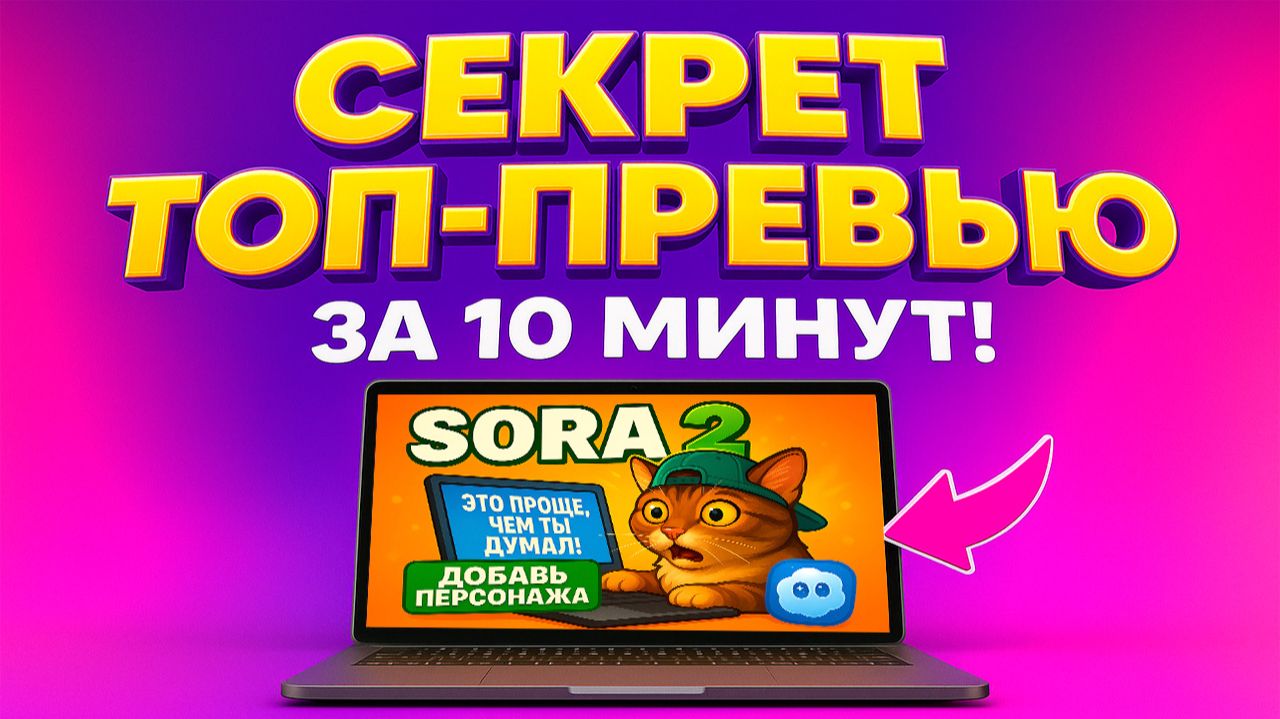 Кликабельное превью для Видео за 10 минут! В нейросети с русским текстом!