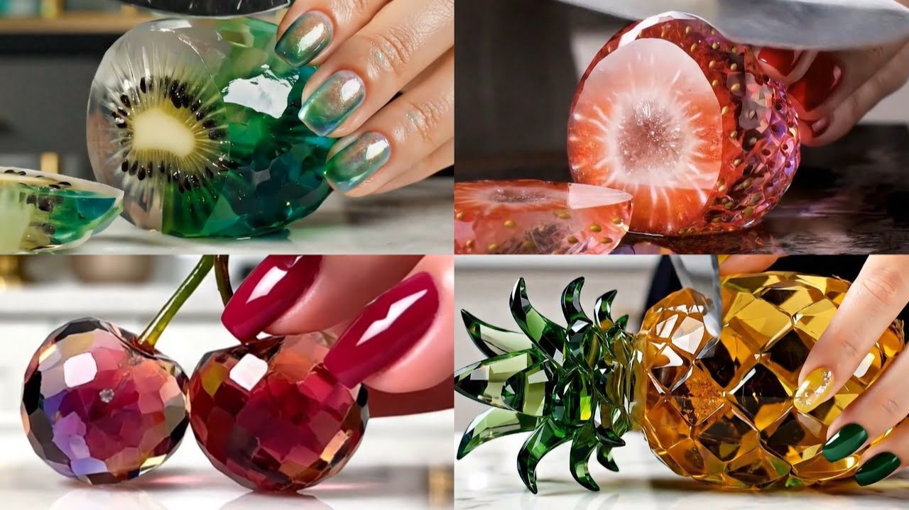 АСМР Звук нарезки реалистичных стеклянных фруктов! Стеклянные фрукты, которые выглядят как настоящие смотреть онлайн