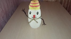 Веселый снеговик из бумаги в технике_модульное оригами_