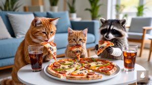 😹Мама кошечка со своим маленьким сыночком спасают бедного енота🔥